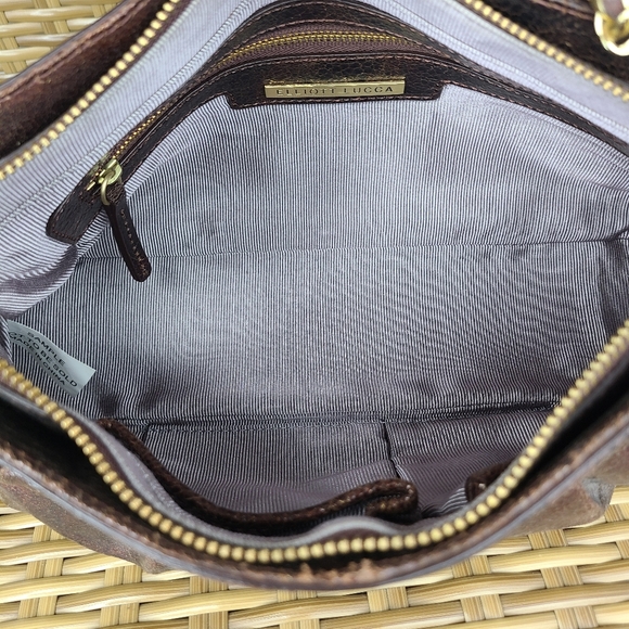 Elliott Lucca Bag Shoulder Handbag Leather Distressed Maroon Gold Hardware Braid - Picture 14 of 15